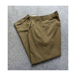 Linea Naturale Mens 40 Pleated Dress Pants Olive Brown Cuffed Made in USA 40x28